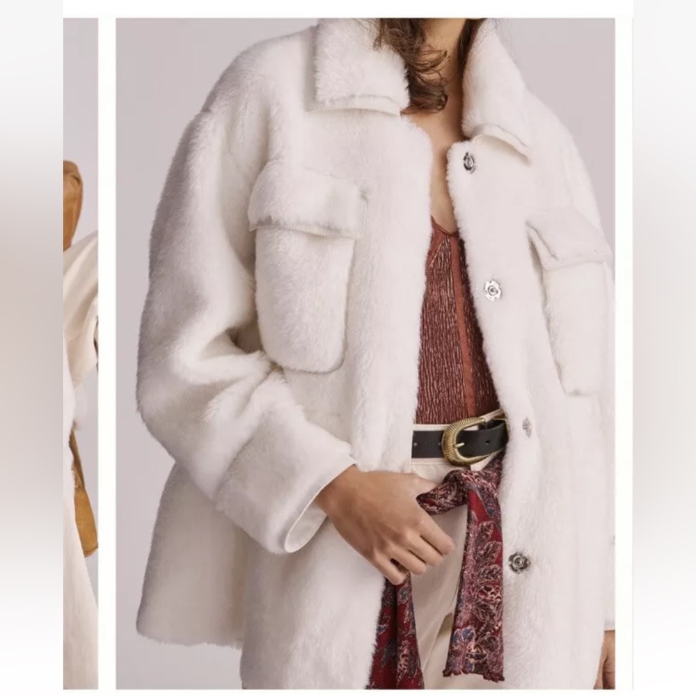 Anthropologie Cream Teddy Jacket faux fur